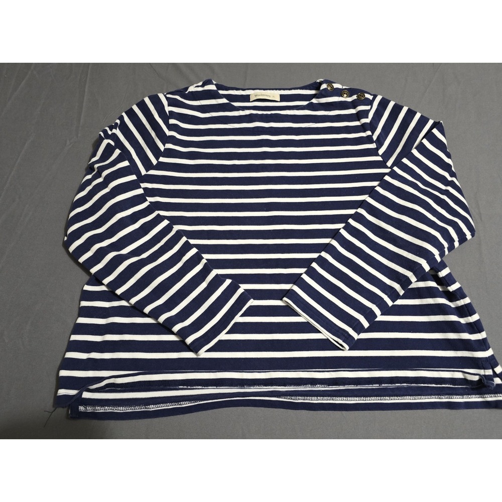Navy & White Striped Boatneck Top with Shoulder Buttons